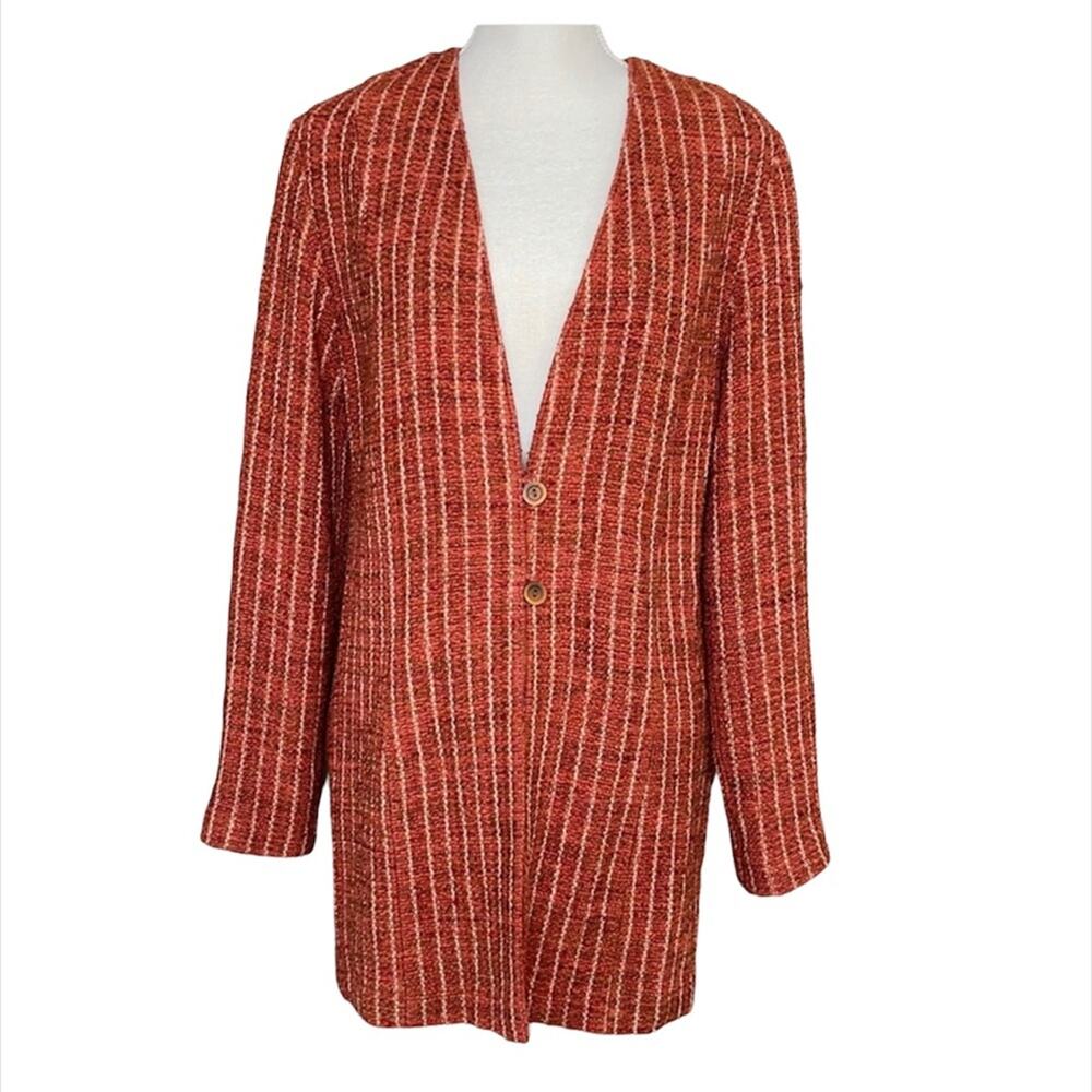 Zonda Nellis Tweed Woven‎ art-to-wear Jacket button front Long Cardigan